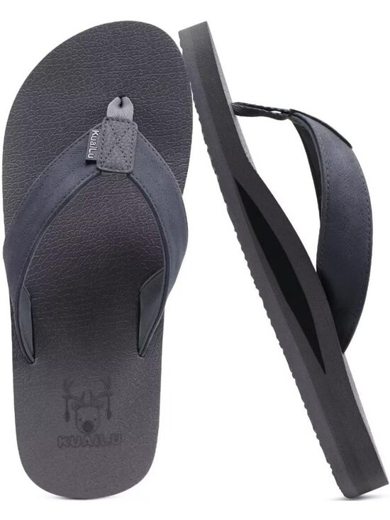 Mens Dark Grey Yoga Mat Leather Flip Flops Slip On Indoor Outdoor Sandal Slipper main image 5